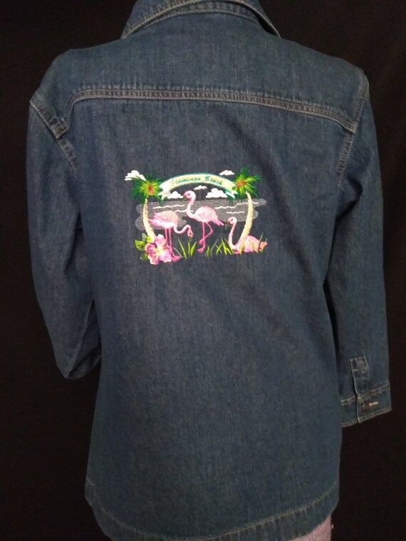 Tropical Embroidered Cotton Denim Jacket - image 3