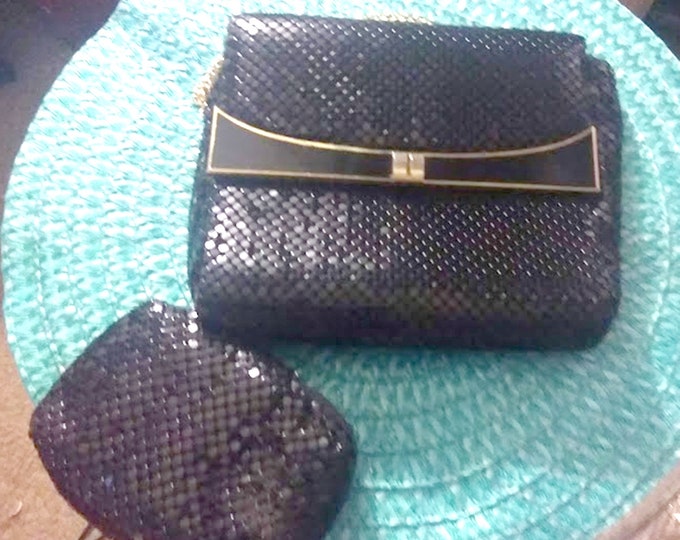Vintage 80's Black Mesh Bag With Mini Match