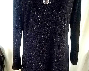 Full Figure Black Velour Sparkly Mini Dress
