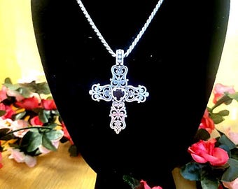 Brighton “Endless Love“ Ruby Red Silver Cross Necklace