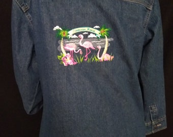 Tropical Embroidered Cotton Denim Jacket
