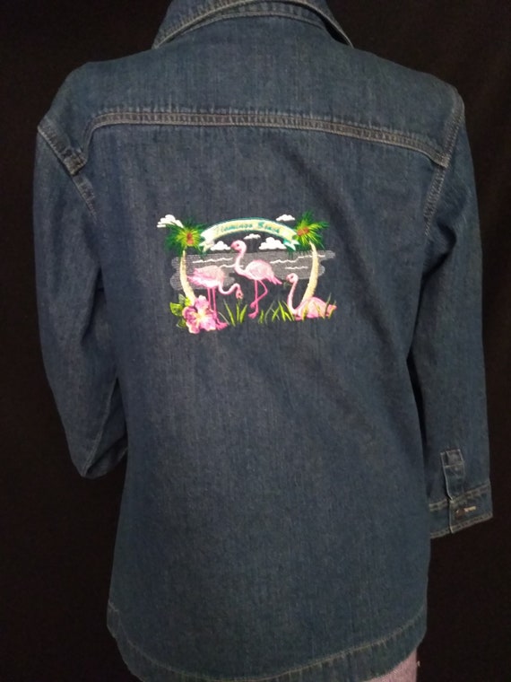 Tropical Embroidered Cotton Denim Jacket - image 1
