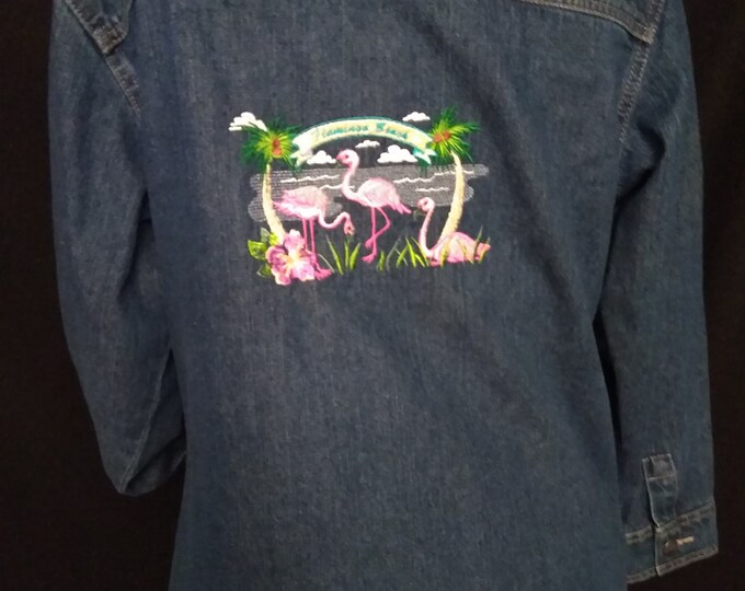 Tropical Embroidered Cotton Denim Jacket