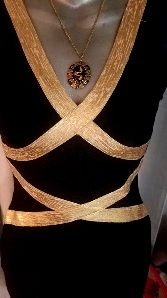 Y2K Black Knit Gold Lame' Party Dress - image 5