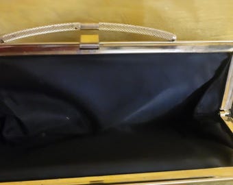 Black Patent Leather Clutch Handbag/Purse Vintage 60's Gold Accents