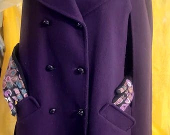 Rare Vintage Sears 1970's Double-Breasted Purple Cape w/ Purple Satin Lining