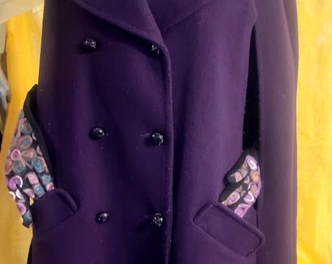 Rare Vintage Sears 1970's Double-Breasted Purple Cape w/ Purple Satin Lining