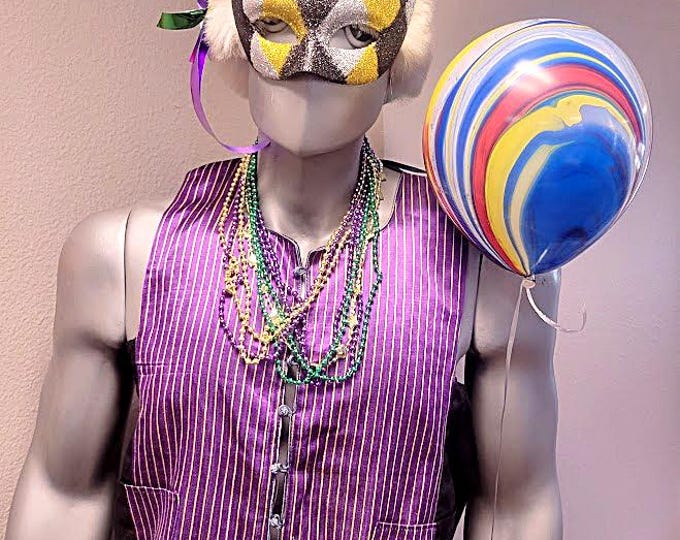 Vintage 80's Handmade Purple Striped Satin Vest, Mardi Gras, Gangster, Gatsby