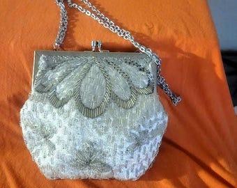 Handmade in Hong Kong Vintage 60's Beaded Purse: Satin Party Clutch