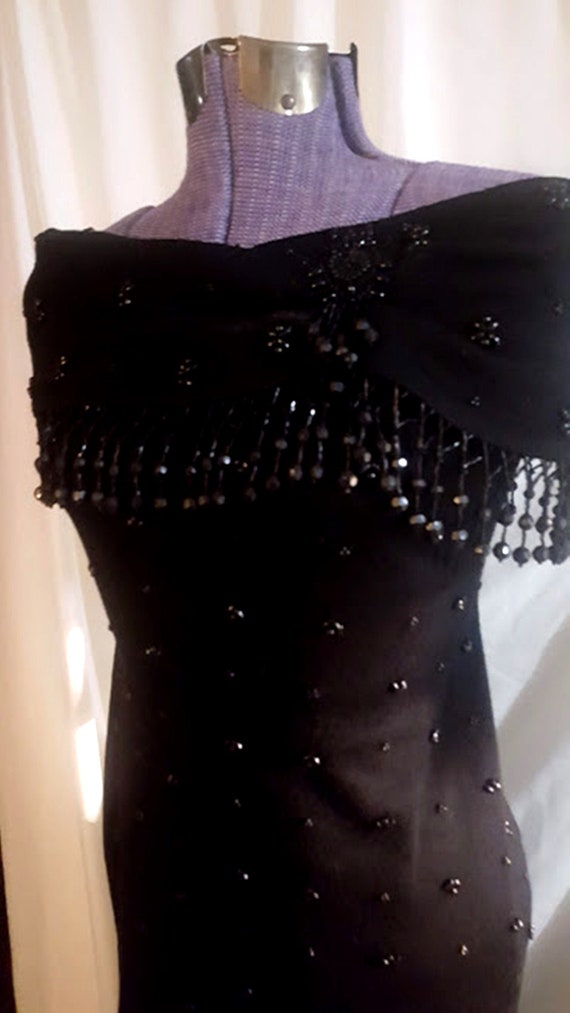 Vintage Carole Little Black Knit Beaded Party Dres