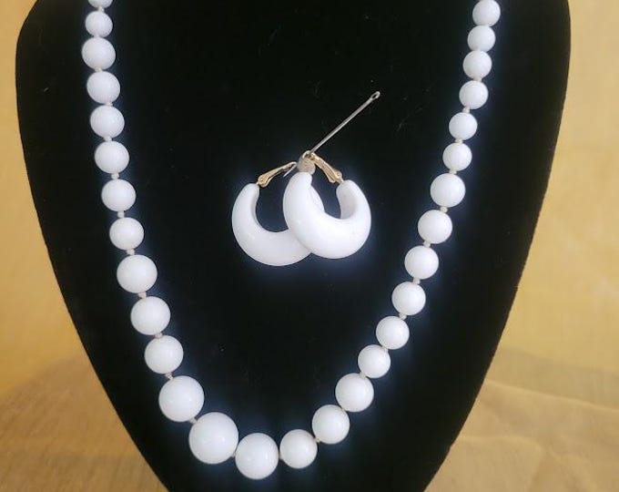 Sarah Coventry Earrings and Matching Glossy White Beads