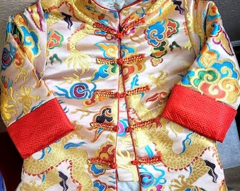 Children's Satin Embroidered Dragon Robe/Jacket - Vintage Chinese Style