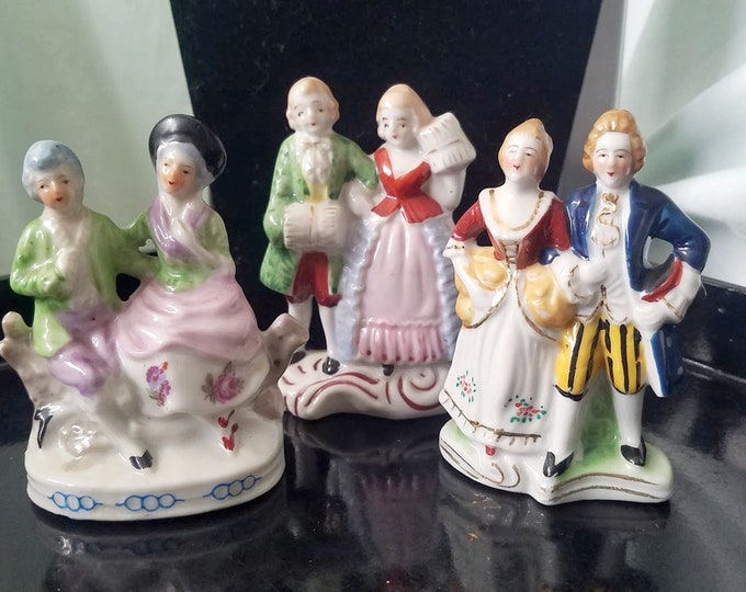 Victorian Hand-Painted Porcelain Figurines - Collection of 3 -Japan
