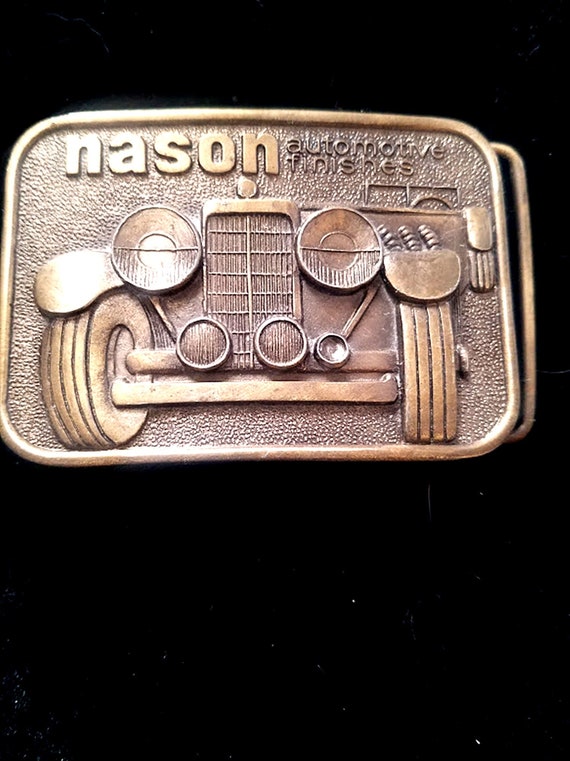 Vintage 70's Automotive Brass Belt Buckle by Mason