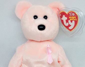RETIRED! Original Breast Cancer Awareness TY Beanie Baby Bear &quot;CURE&quot;