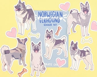 Norwegian Elkhound Stickers - Cute Dog Sticker - Dog Sticker Set