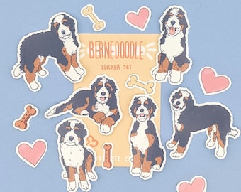 Stickerset hond Bernedoodle - Berner Sennen x poedel - sticker schattige doodle mix
