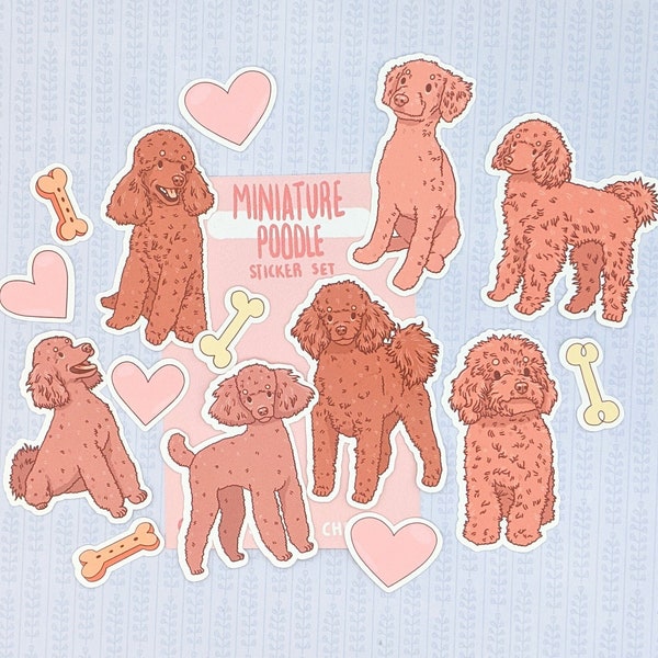 Miniature Poodle Stickers - Cute Dog Sticker Set - Apricot Red Mini Poodle