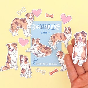 Sable Merle Border Collie Sticker Set - Cute Dog Sticker Pack