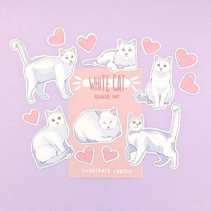 Short Hair White Cat Stickers - Cat Sticker Set