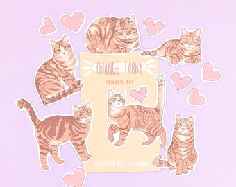 Short Hair Orange Tabby Cat Stickers - Cat Sticker Set