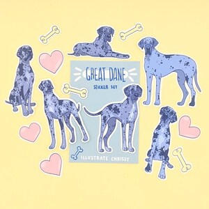 Blue Merle Great Dane Stickers - Cartoon Dog Sticker Set - Dog Lover Gift Idea