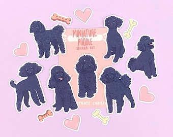 Miniature Black Poodle Stickers - Cute Dog Sticker Set - Black Mini Poodle