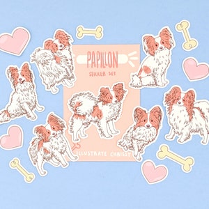 Pegatinas de Papillon bonitas - Pegatinas de perros bonitos - Juego de pegatinas