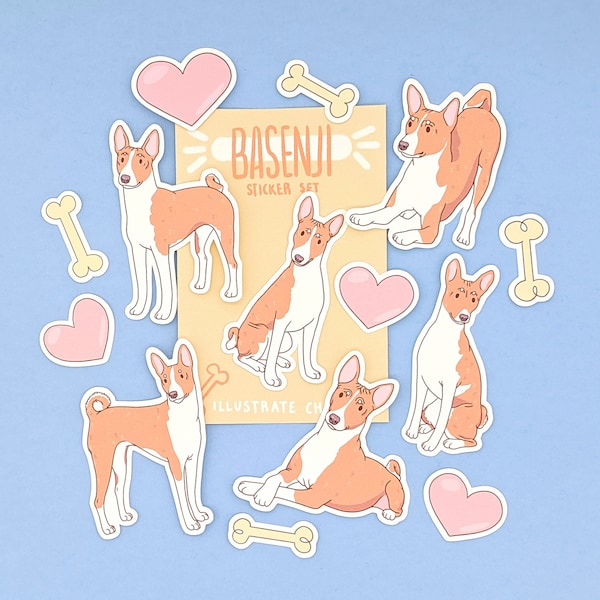 Stickers mignons Basenji - Ensemble d'autocollants pour chien dessin animé