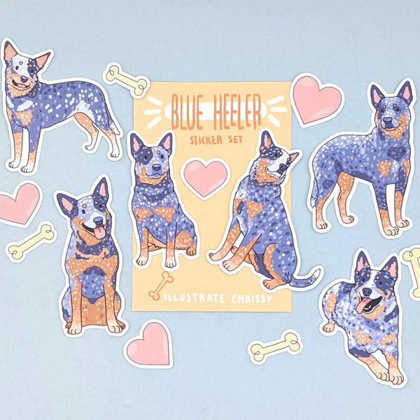 Stickers bleus Heeler - Ensemble d'autocollants pour bouviers australiens - Imperméables