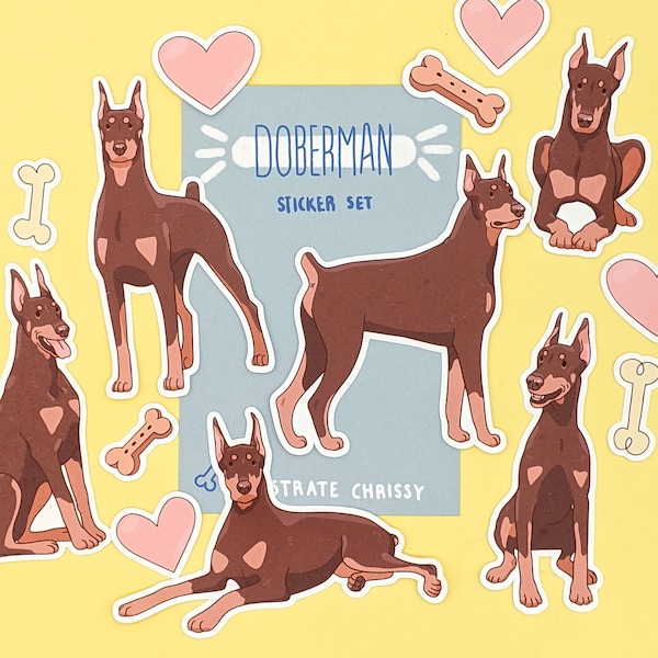 Red Doberman Pinscher Stickers - Cute Dog Stickers