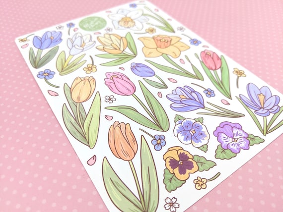 Spring Flower Sticker Sheet Cute Sticker Sheet Pretty Flower Stickers  Spring Stickers Floral Stickers 