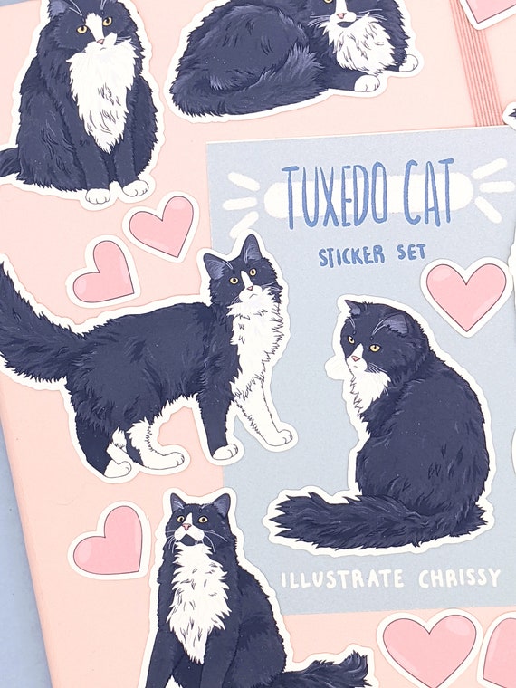Long Hair Black Tuxedo Cat Stickers Cat Sticker Set - Etsy