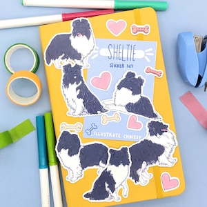 Black and White Sheltie Stickers - Waterproof