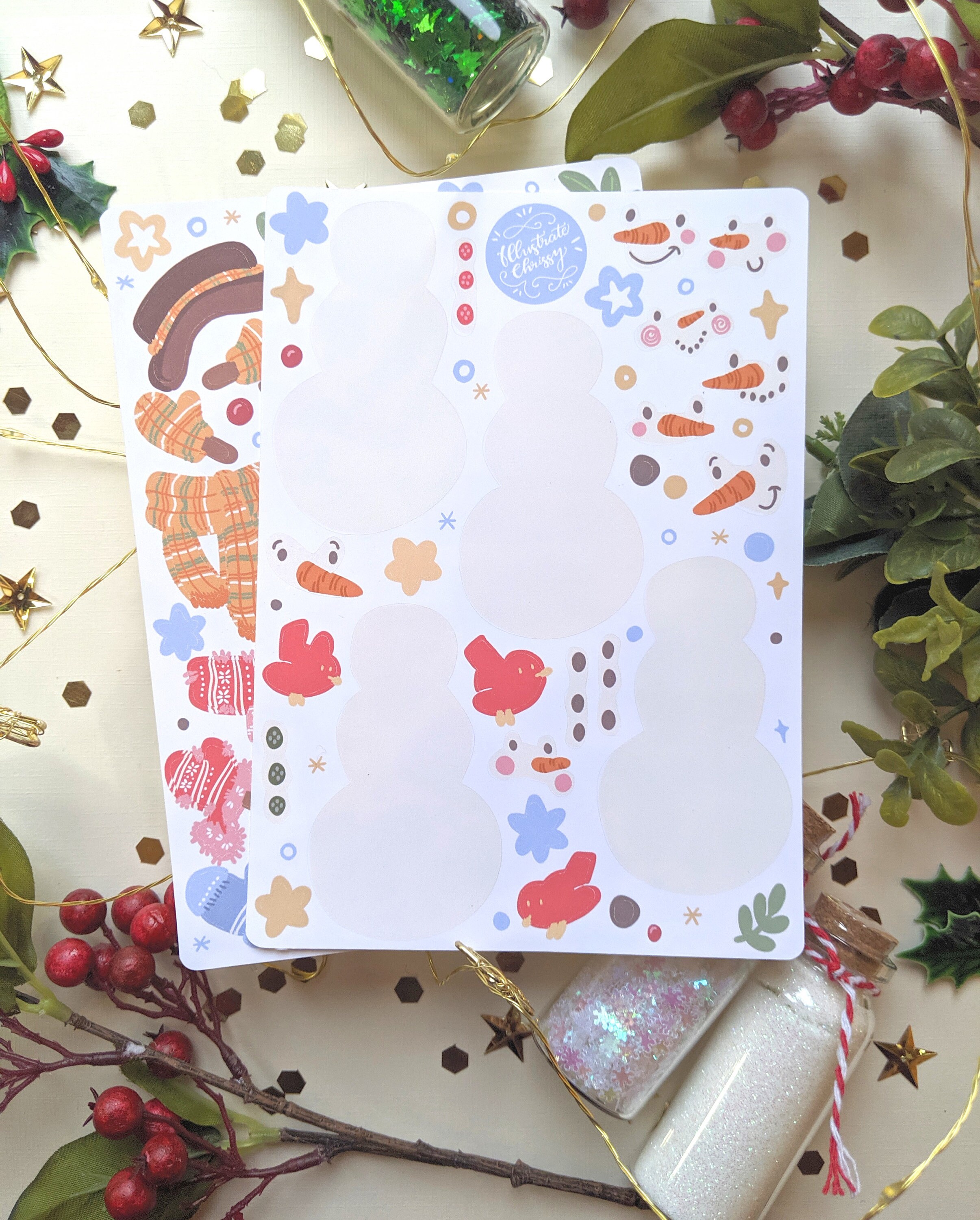 Snowmaker Stickers Snowman Sticker Set - Build A Snowman Sticker Sheet - Christmas Holiday ...