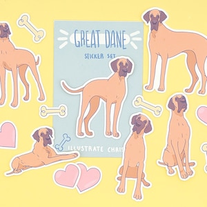 Cute Great Dane Stickers - Cartoon Dog Sticker Set - Dog Lover Gift Idea