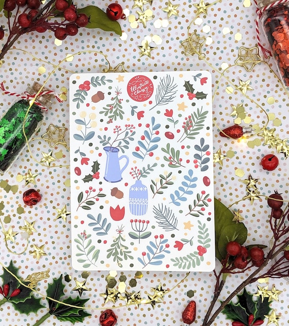Winter Time Foliage Stickersheet - Holiday Foliage Stickers - Festive Sticker Sheet - Nordic Christmas