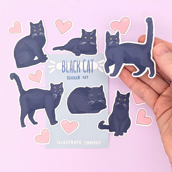 Short Hair Black Cat Stickers - Cat Sticker Set