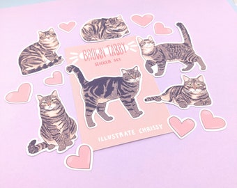 Short Hair Brown Tabby Cat Stickers - Waterproof Sticker Set