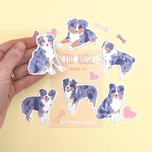 Toy Australian Shepherd Stickers - Blue Merle - Miniature Australian Shepherd Sticker Set - Dog Stickers - Mini Aussie