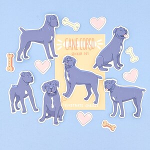 Blauwe stickers Cane Corso - grijze natuurlijke Corso-oorstok hond - stickerset schattige hond