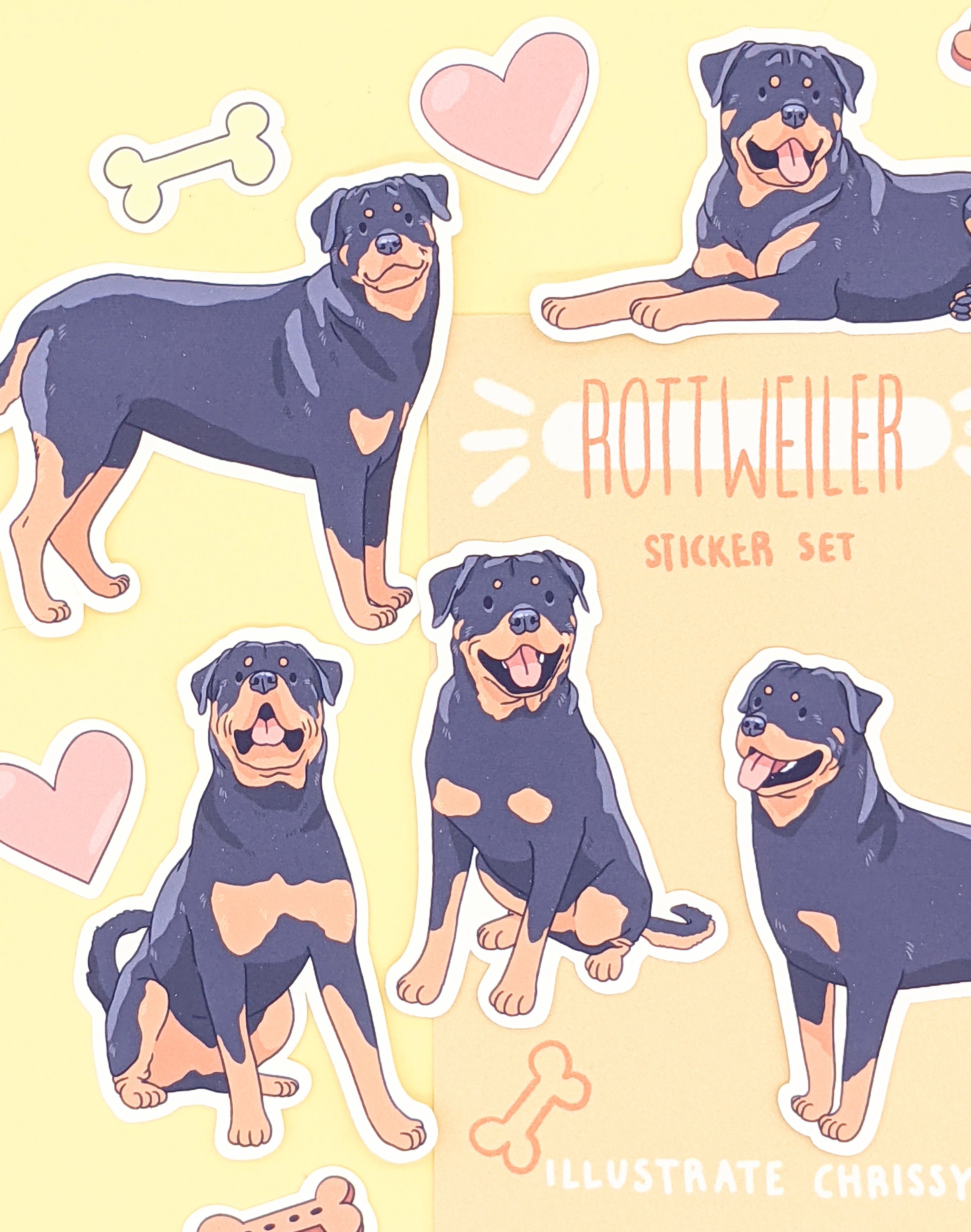 Rottweiler Stickers - Natural Tail - Cute Sticker Pack - Cute Dog ...