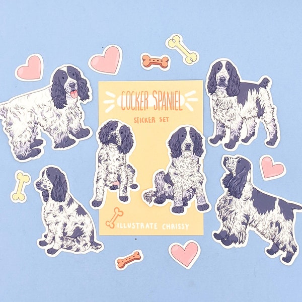 Blue Roan Cocker Spaniel Stickers - Cute English Spaniel Stickers - Cute Dog Stickers