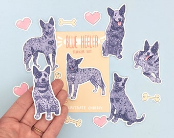 Dark Blue Heeler Stickers - Australian Cattle Dog Sticker Set - Waterproof