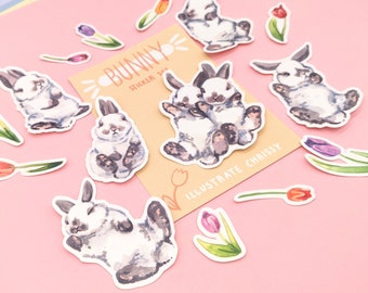 Bunny Sticker Set - Spring Stickers - Cute Stickers -  Easter - Tulip