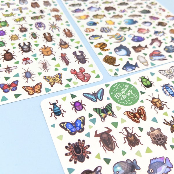 Animal Crossing Fish + Bug Stickers - Animal Crossing New Horizons Stickers - Fish and Bugs - Cute Stickers
