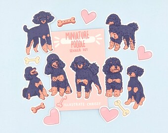 Phantom Miniature Poodle Stickers - Cute Dog Sticker Set - Black and Tan Mini Poodle