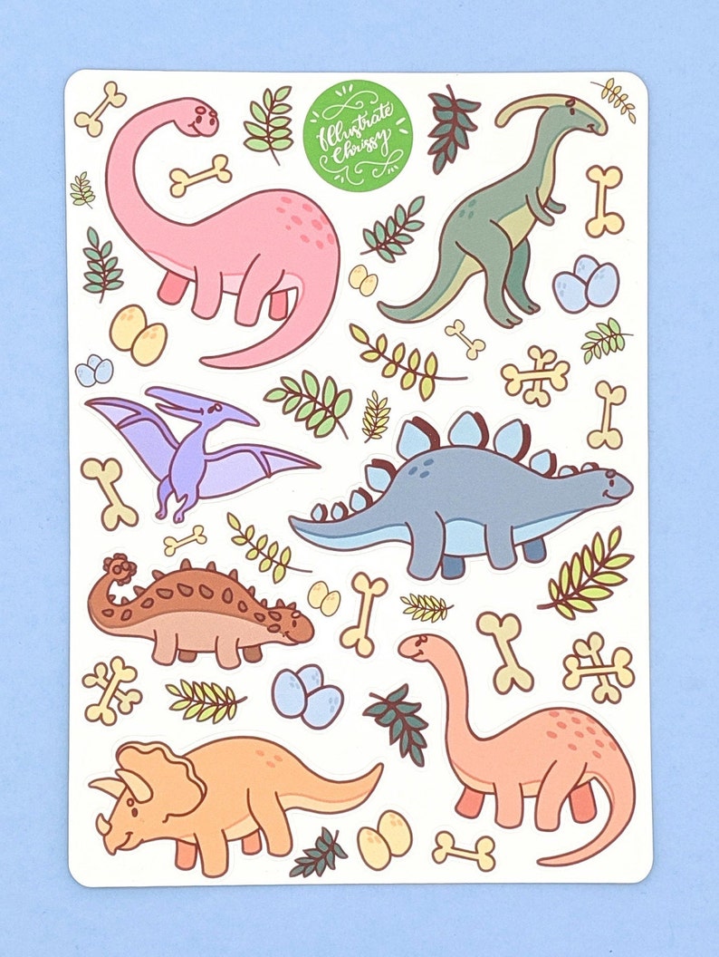 Dino Stickers Dinosaur Sticker Sheet Cute Dino Sticker Etsy