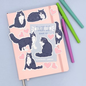 Long Hair Black Tuxedo Cat Stickers - Waterproof