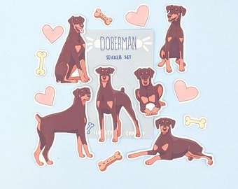 Doberman Pinscher Stickers - Docked Tail Natural Ear - Waterproof Sticker Set